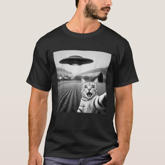 Camiseta Cat Selfie with Alien UFO Funny Cat Gifts for Men  (Anverso)