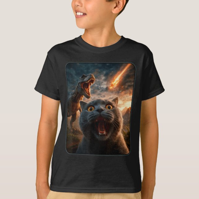 Camiseta Cat Selfie With T-rex Dinosaur Funny Cat T Rex Shi (Anverso)
