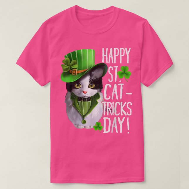 Camiseta Cat Shamrock Leprechaun Feliz Día de San Patrón (Diseño del anverso)