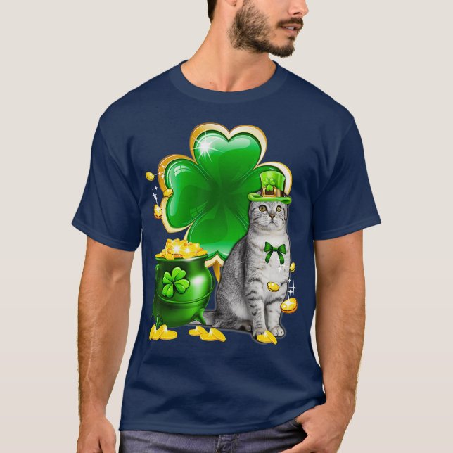 Camiseta Cat Shamrock St Patricks Day Cat Irish Gift (Anverso)