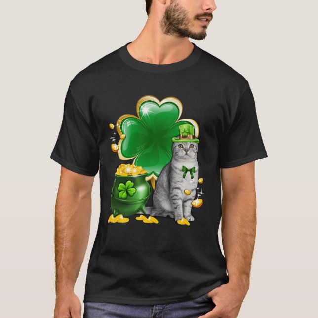 Camiseta Cat Shamrock St Patricks Day Cat Meowy Irish (Anverso)