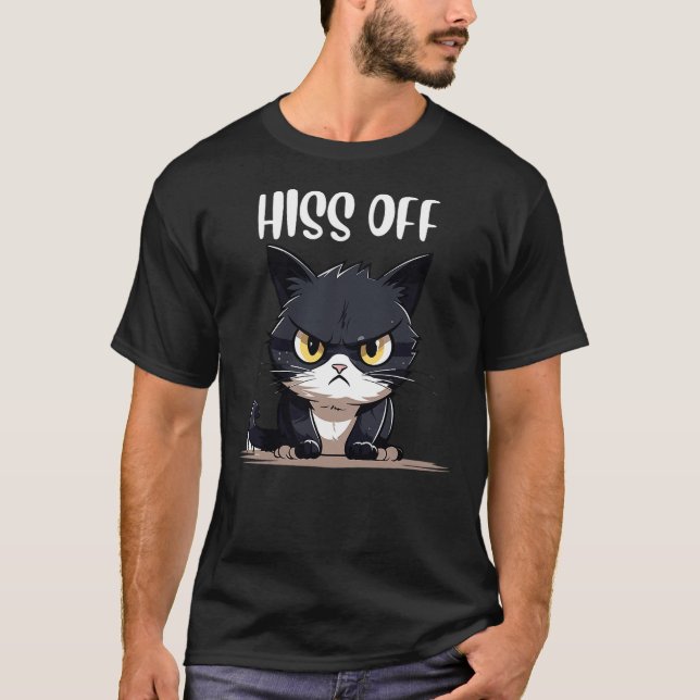 Camiseta cat shirts for men, humor Hiss Off Meow Cat T (Anverso)