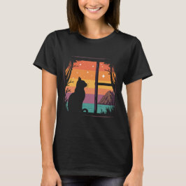 Camiseta Cat Silhouette Retro Sunset