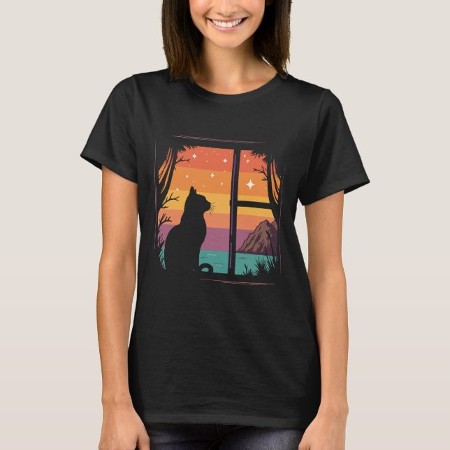 Camiseta Cat Silhouette Retro Sunset (Anverso)