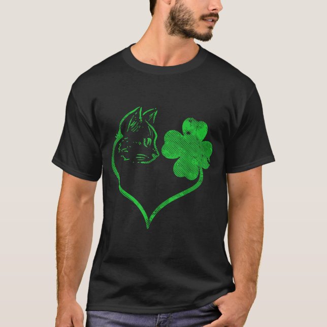 Camiseta Cat Silhouette Shamrock St Patricks Day Kitten Lov (Anverso)