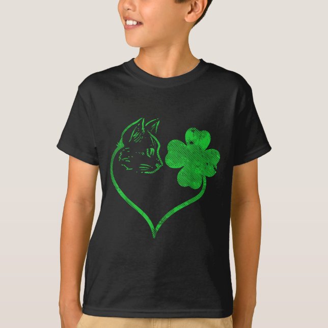 Camiseta Cat Silhouette Shamrock St Patricks Day Kitten Lov (Anverso)