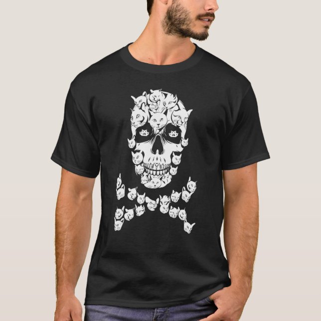 Camiseta Cat Skull Crossbones Halloween Costume Cat Owner M (Anverso)