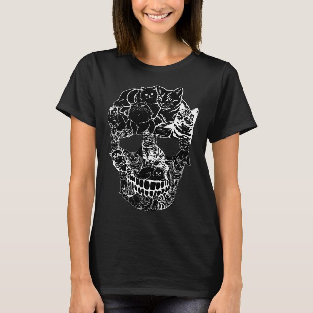 Camiseta Cat Skull   Kitty Skeleton Halloween Costume Skull (Anverso)