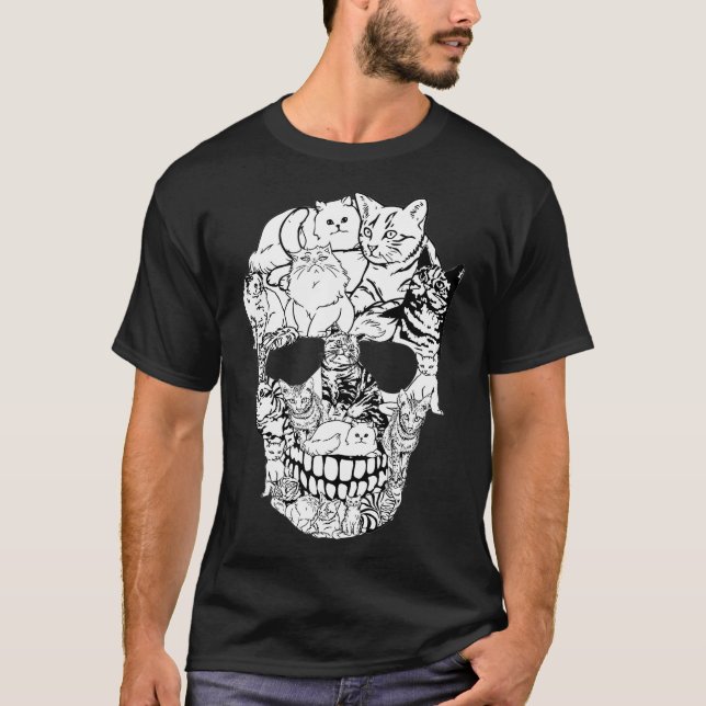 Camiseta Cat Skull Shirt - Kitty Skeleton Halloween Skull (Anverso)