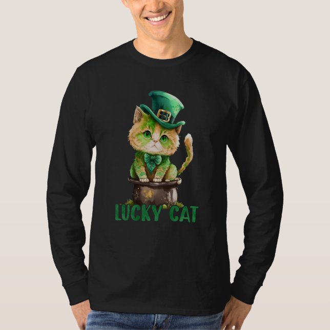 Camiseta Cat St Patrick Leprechaun Shamrock Irish Lucky Cat (Anverso)