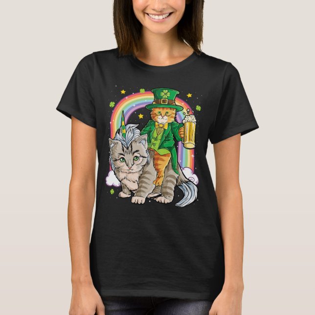 Camiseta Cat St Patricks Day Leprechaun Riding Caticorn Uni (Anverso)