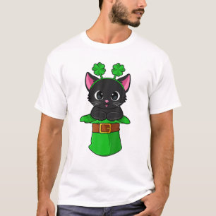 Camiseta Cat St Patricks Day Leprechaun Shamrock Kitten Gir