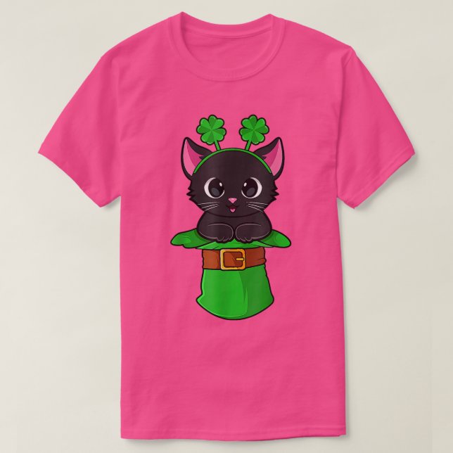 Camiseta Cat St Patricks Day Leprechaun Shamrock Kitten Gir (Diseño del anverso)