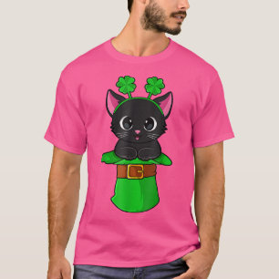 Camiseta Cat St Patricks Day Leprechaun Shamrock Kitten Gir