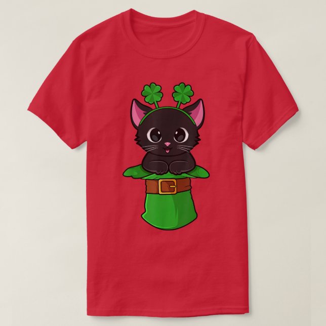Camiseta Cat St Patricks Day Leprechaun Shamrock Kitten Gir (Diseño del anverso)