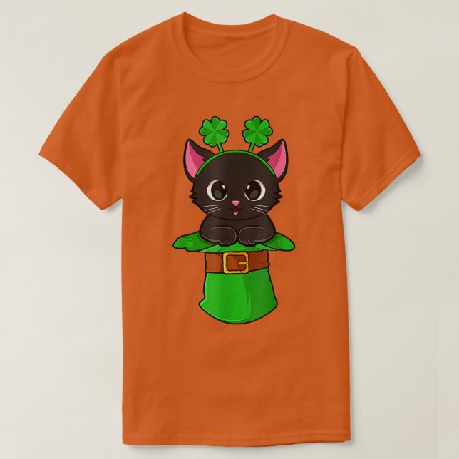 Camiseta Cat St Patricks Day Leprechaun Shamrock Kitten Gir (Diseño del anverso)