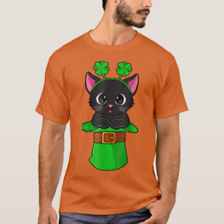 Camiseta Cat St Patricks Day Leprechaun Shamrock Kitten Gir