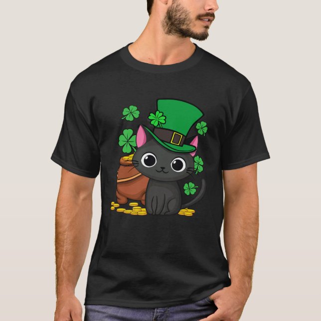 Camiseta Cat St Patricks Day Leprechaun Shamrock Kitten Gir (Anverso)