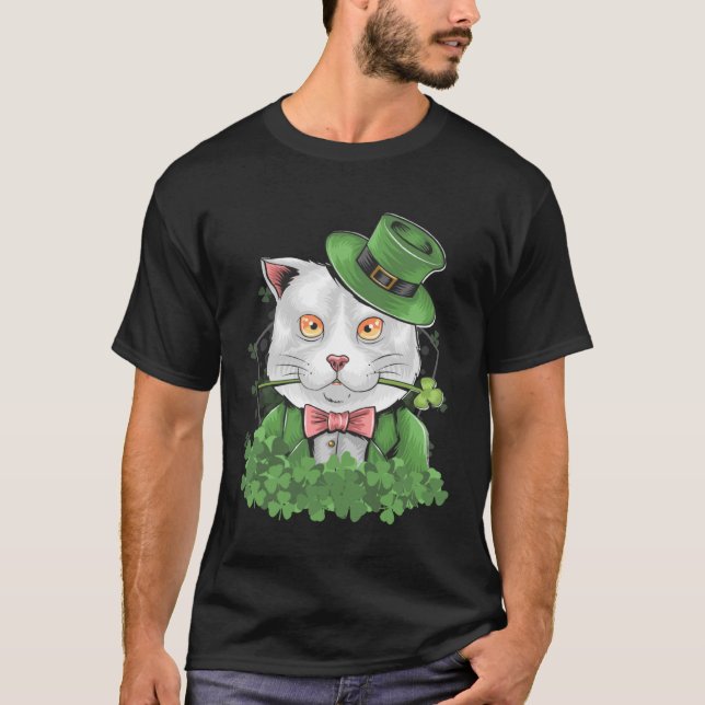 Camiseta Cat St Patrick's Day Shamrock irish Leprechaun Kit (Anverso)