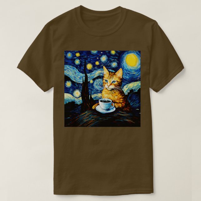 Camiseta Cat Starry Night Van Gogh Cat Coffee Cat Lover Ar (Diseño del anverso)