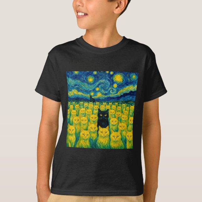 Camiseta Cat Starry Night Van Gogh Cat For Cat Lover  (Anverso)