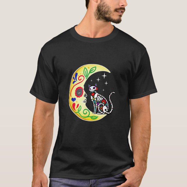 Camiseta Cat Sugar Skull Mexico Calavera Moon Halloween (Anverso)