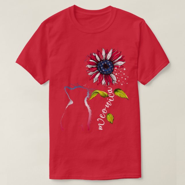 Camiseta Cat Sunflower 4th Of July Meowica Merica USA Ameri (Diseño del anverso)