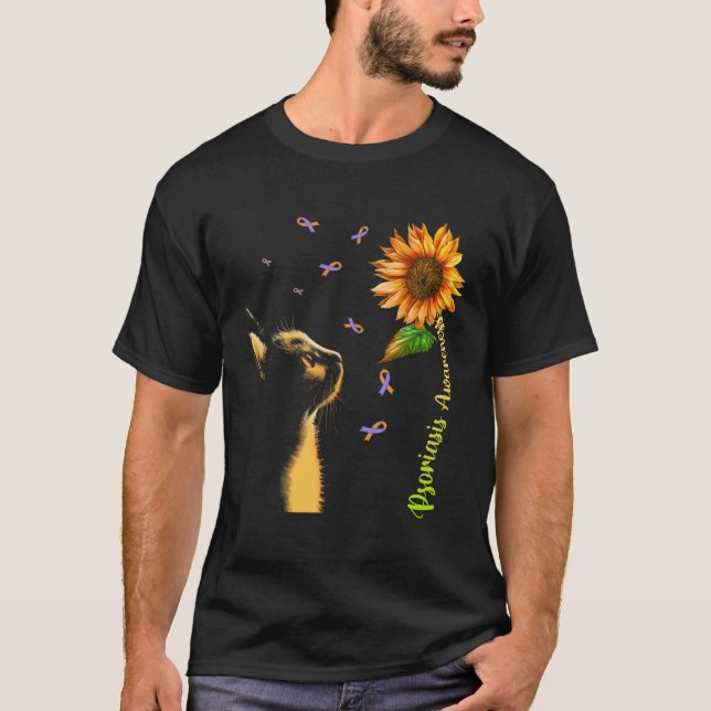 Camiseta Cat Sunflower Psoriasis Awareness (Anverso)