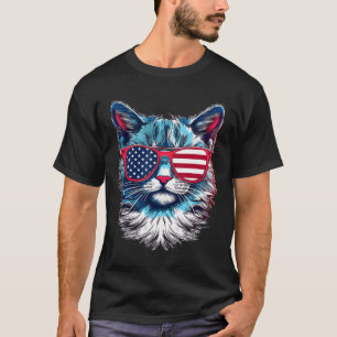 Camiseta Cat Sungles Bandera Estadounidense 4 De Julio Gato