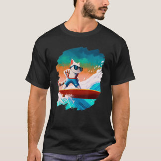 Camiseta Cat Surfing Surfer Riding Wave Ocean Artistic Cool