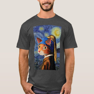 Camiseta Cat T, Starry Night Cat, Cat Art, Van Gogh Style 