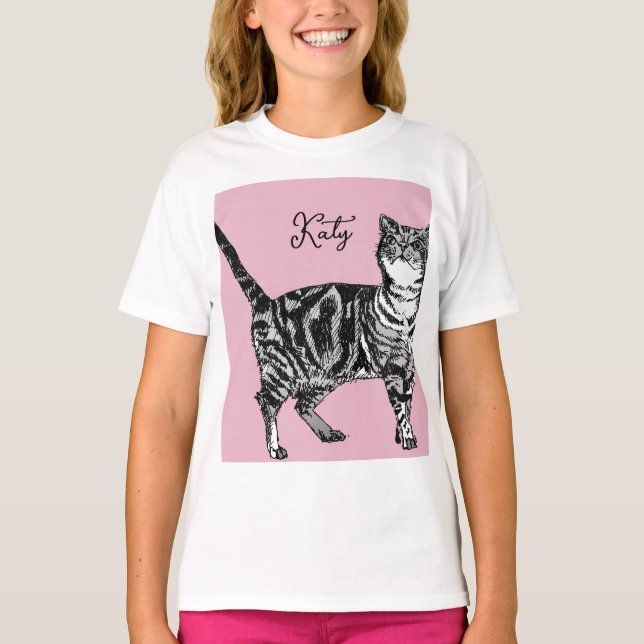 Camiseta Cat Tabby Pastel Cats Girls Rose Pink Pets (Anverso)