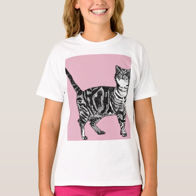 Camiseta Cat Tabby Pastel Cats Girls Rose Pink Pets (Anverso)