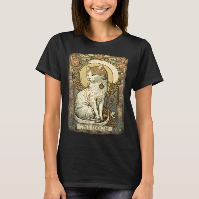 Camiseta Cat Tarot Card The Moon Tarot Card Nouveau (Anverso)