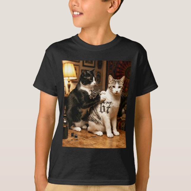 Camiseta Cat Tattoo Artist 67 Six Seven Seis Siete Brain Ro (Anverso)