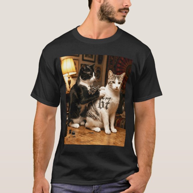 Camiseta Cat Tattoo Artist 67 Six Seven Seis Siete Brain Ro (Anverso)