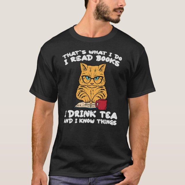 Camiseta Cat Tea Funny Read Reading Book Librarian Men Wome (Anverso)