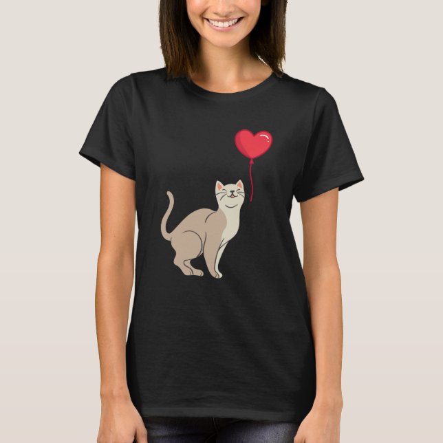 Camiseta Cat toy Shirt Valentine's Day Heart Balloon For He (Anverso)