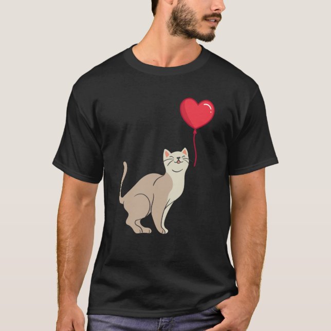 Camiseta Cat toy Shirt Valentine's Day Heart Balloon For He (Anverso)