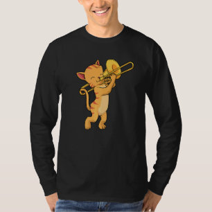 Camiseta Cat Trombone Music Men Cat Jazz Music Marcha Ban