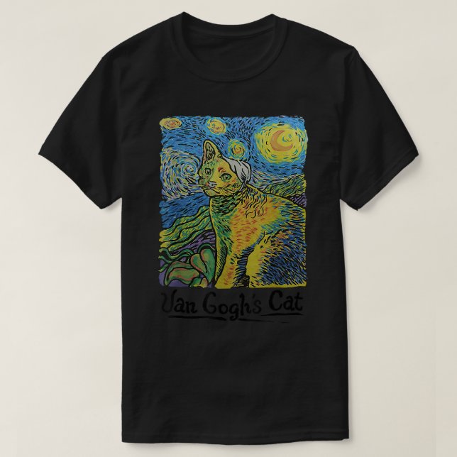 Camiseta Cat Tshirt, Starry Night Cat, Womens Cat , Van Gog (Diseño del anverso)