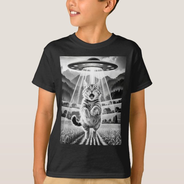 Camiseta Cat Ufo Alien Abduction Funny Graphic Tees Men Wom (Anverso)