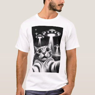 Camiseta Cat Ufo Gracioso Meme De Invasión Retro Alien Cat 