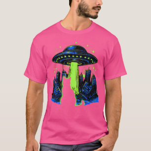 Camiseta Cat Ufo Invasión Alien Ufo Destruye Ciudad Con Cat