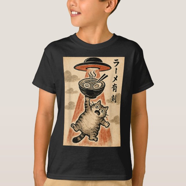 Camiseta Cat Ufo Ramen Funny Japanese Anime Men Women Teen  (Anverso)