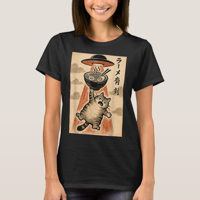 Camiseta Cat Ufo Ramen Funny Japanese Anime Men Women Teen  (Anverso)
