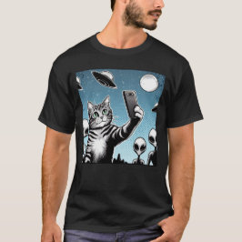 Camiseta Cat UFO Selfie: Green Alien #10