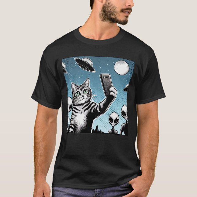 Camiseta Cat UFO Selfie: Green Alien #10 (Anverso)