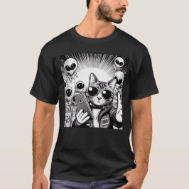 Camiseta Cat UFO Selfie: Green Alien #20