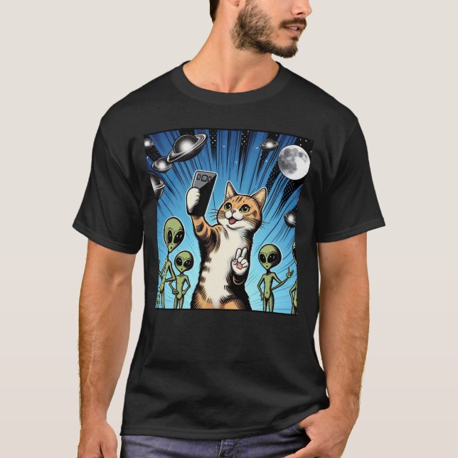 Camiseta Cat UFO Selfie: Green Alien #22 (Anverso)